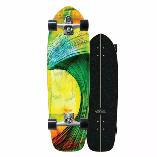 Surfskate Carver Greenroom grande taille truck C7 dessin de vagues couleurs vert marron